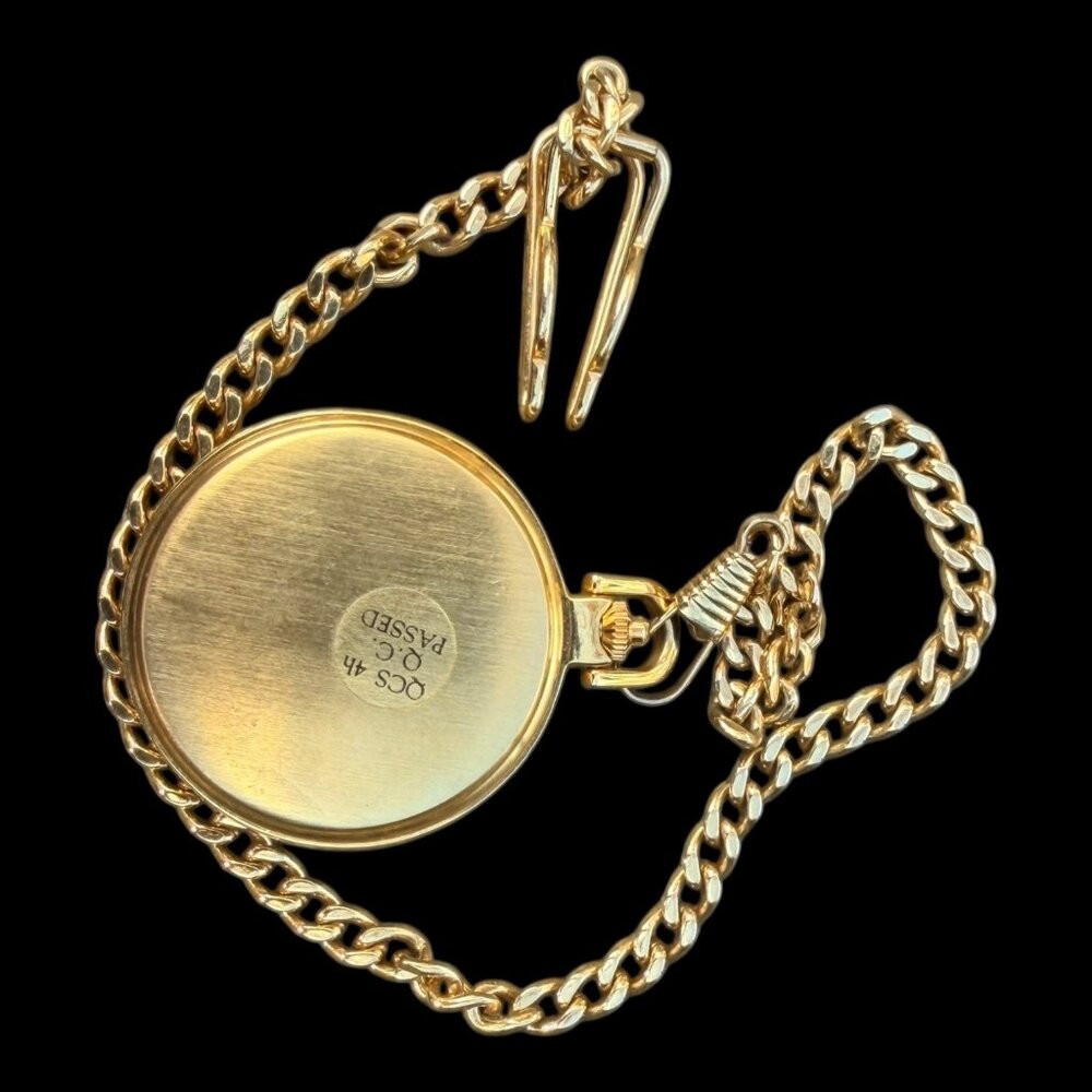 Vintage Elgin Gold-Tone Quartz Pocket Watch With Chain & Monogrammed Cover - Picture 3 of 9